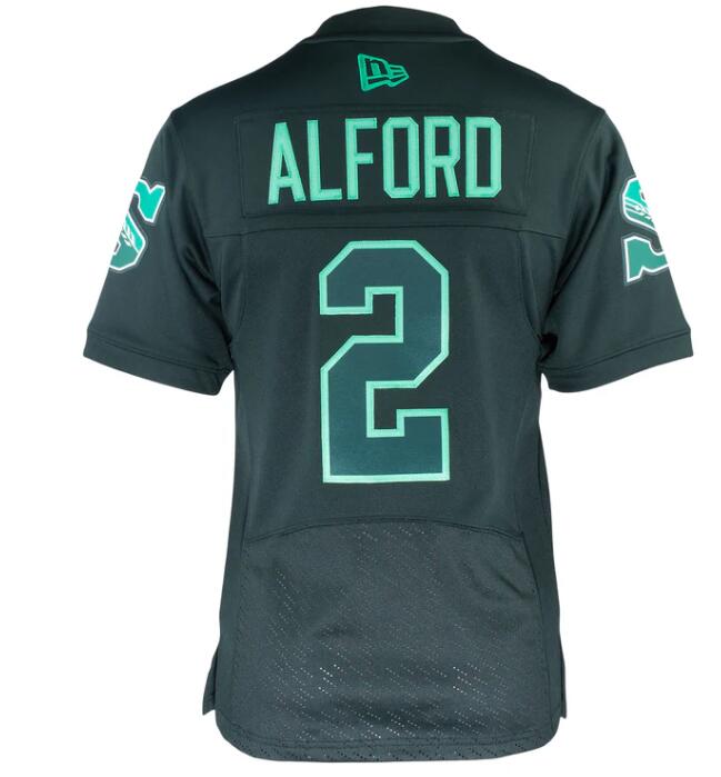 NCAA Men CUSTOM  Saskatchewan Roughrider #2 Alford NATION ALT black JERSEY